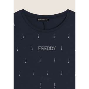 Vestito Svasato con Strass in Jersey Modal