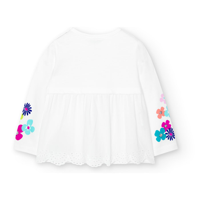 Camiseta larga para niÃ±a estampada, color blanco