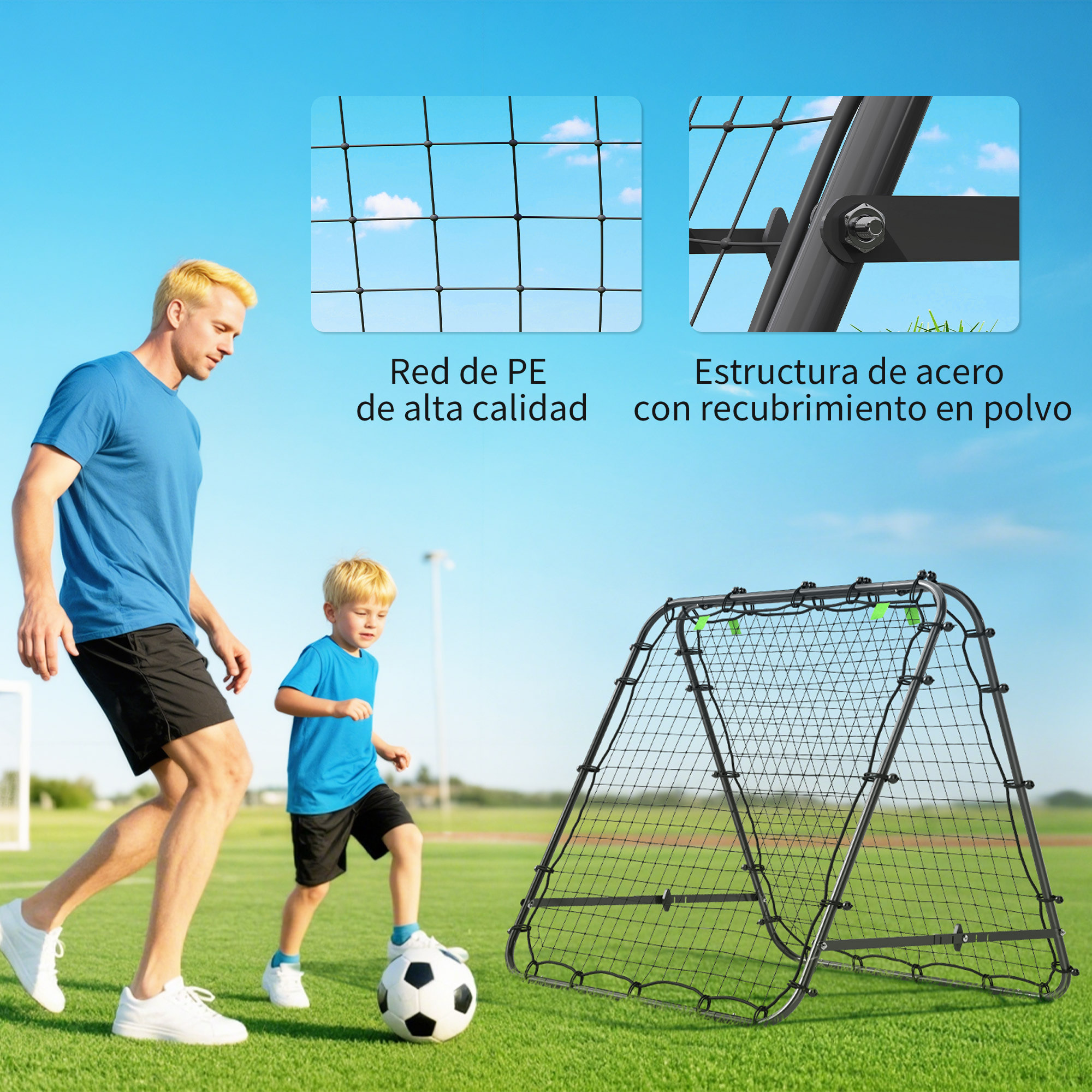 Red de Rebote Plegable de Doble Cara, Reboteador de Fútbol Ángulo Ajustable de 5 Niveles, con Tubo de Acero, Fácil de Instalar, Entrenamiento de Fútbol, Tenis, Béisbol, 100x95x90 cm, Negro