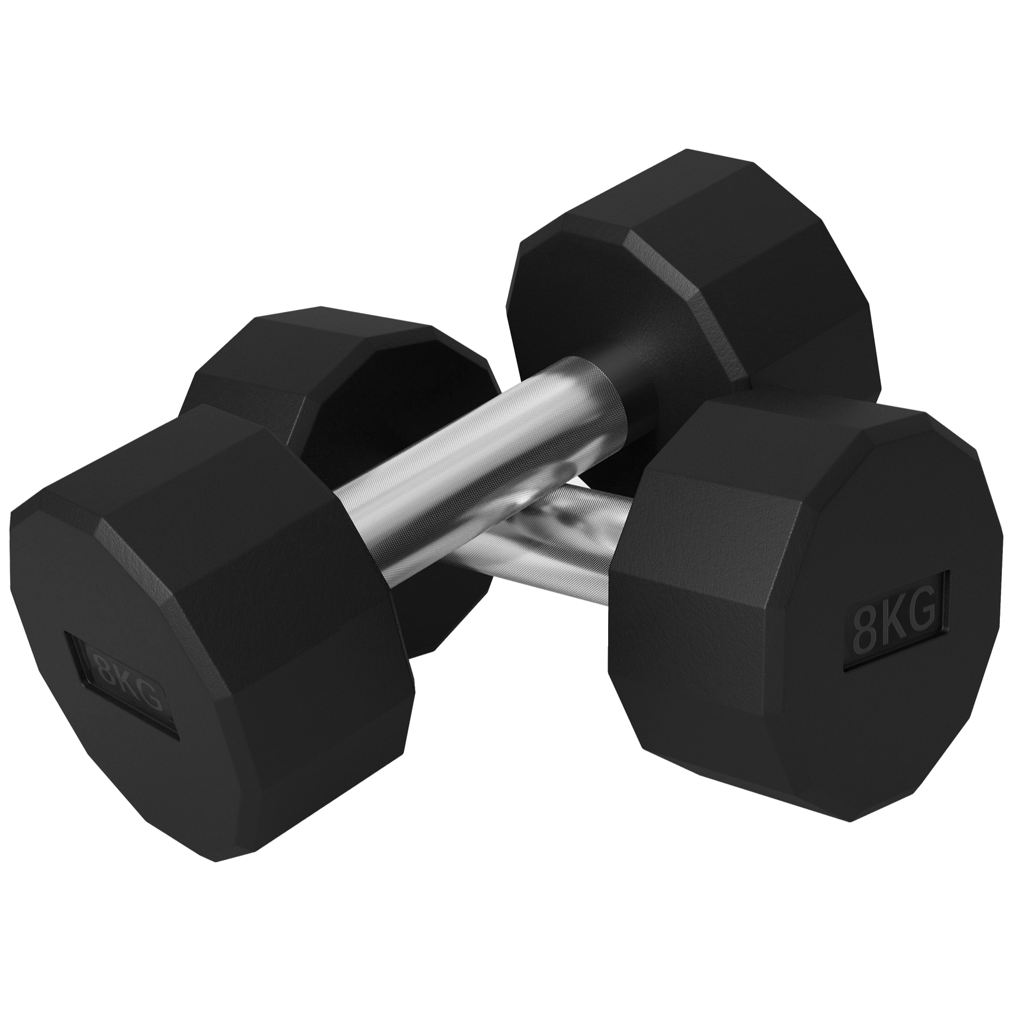 SPORTNOW Juego de Mancuernas Dodecagonales, 2 x 8 kg, de Metal, Recubiertas de Goma, Juego de Pesas con Agarres Antideslizantes para Entrenamiento en Casa, Gimnasio y Oficina, Negro