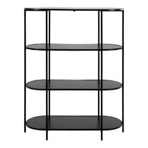 Libreria Vita ovale a 4 ripiani in nero con struttura in acciaio, 85×36×111 cm