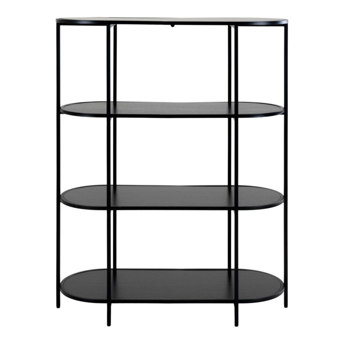 Libreria Vita ovale a 4 ripiani in nero con struttura in acciaio, 85×36×111 cm