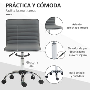 Silla de Oficina sin Brazos Silla de Escritorio Giratoria Tapizada en PU con Altura Ajustable para Estudio Dormitorio Tocador Carga 120 kg Gris Oscuro