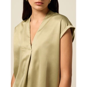 Oltre - Camiseta bimatérica con escote en V - Verde