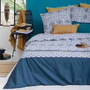 Parure de lit imprimée Tihora - percale - bleu - 240x220 cm