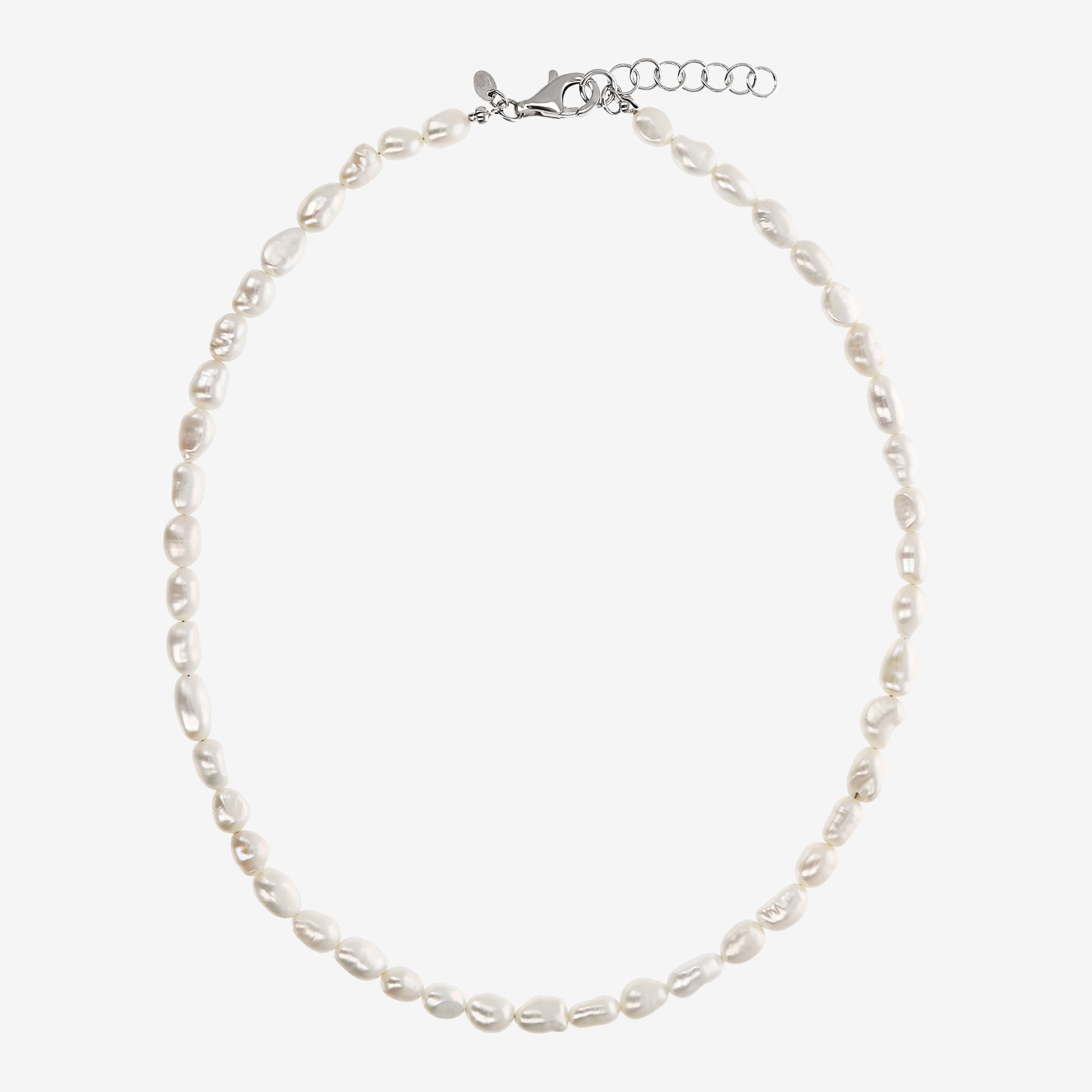 Collana Girocollo con Perle a Pepita d'Acqua Dolce Bianche Ø 6/7 mm in Argento 925 placcato Oro bianco 18Kt