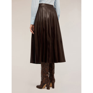 Motivi - Gonna midi a pieghe in tessuto spalmato - Marrone