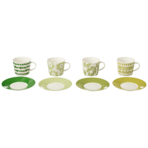 J-Line tasse + sous-tasse - céramique - vert - large - 4 pcs - coffret cadeau