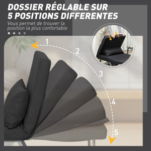 Fauteuil chauffeuse canapé-lit convertible inclinable 1 place grand confort coussin lombaires accoudoirs piètement métal lin noir