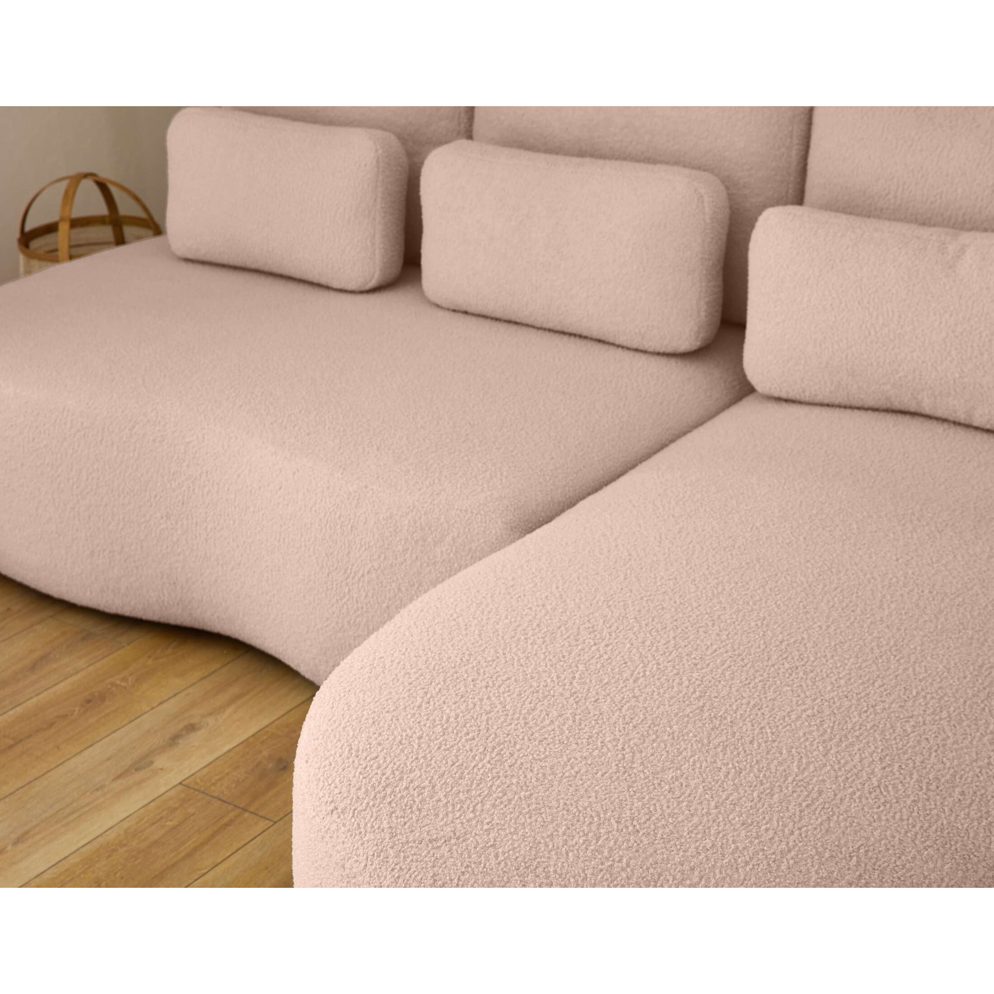 Mahina - canapé d'angle droit - 4 places - convertible avec coffre - en tissu bouclette - Rose