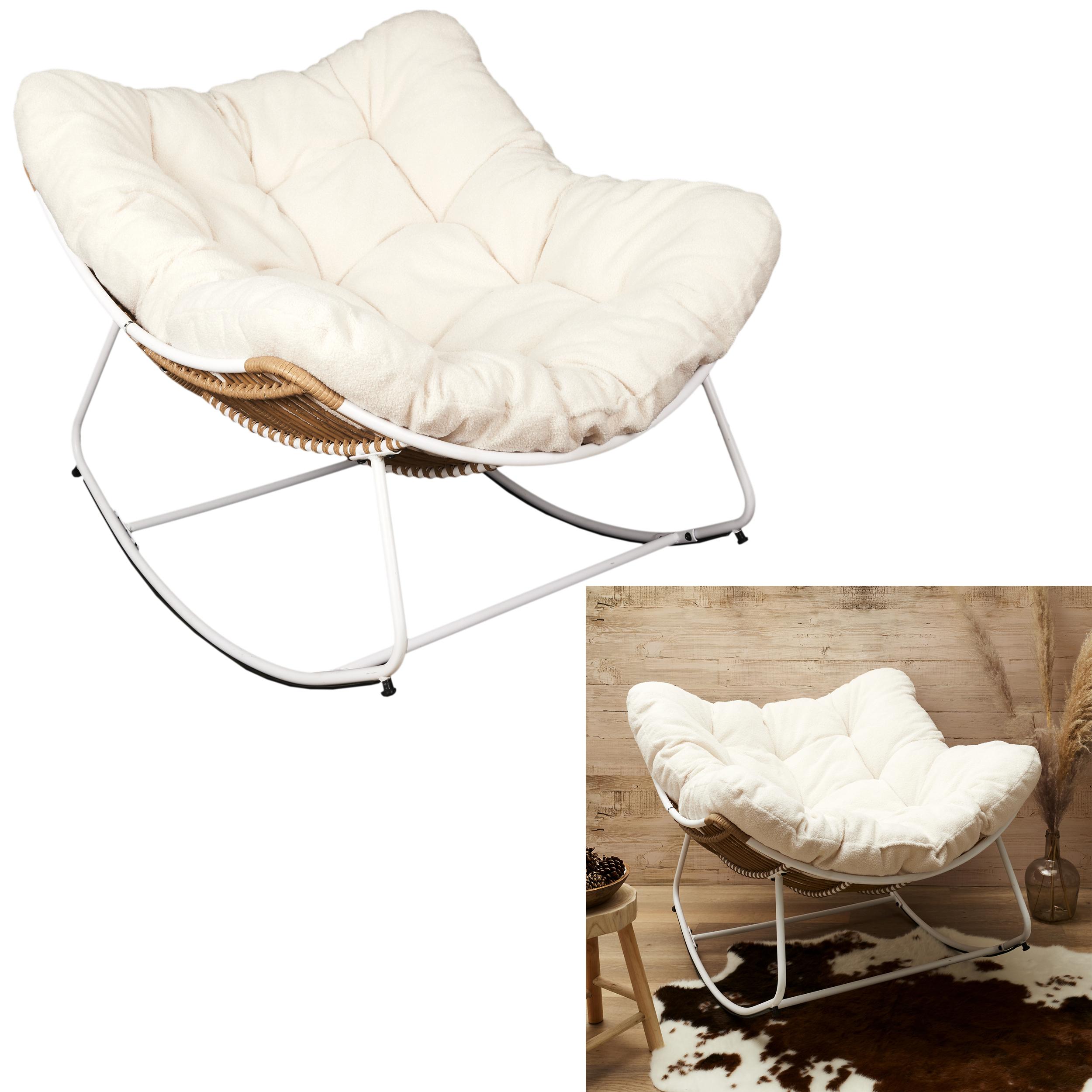 Fauteuil Bouclette Érika HOME DECO FACTORY - Piètement Bois Hévéa - Blanc/Écru