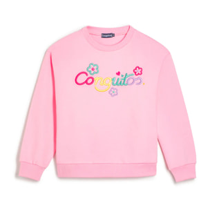 Sudadera de Niña con Logo Frontal en Rosa