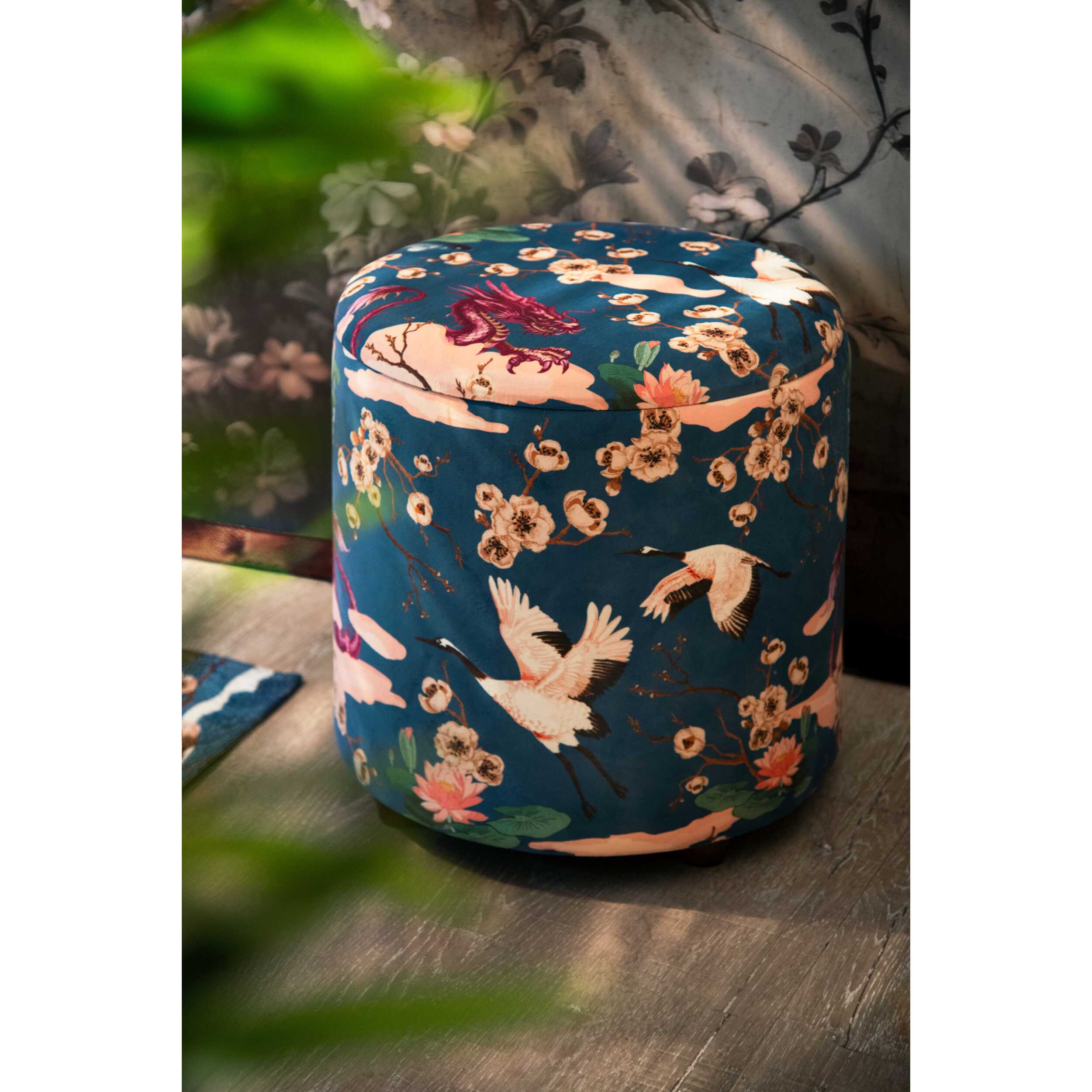 Pouf contenitore Excelsa Fuji in velluto e legno 39x39x43 cm multicolore
