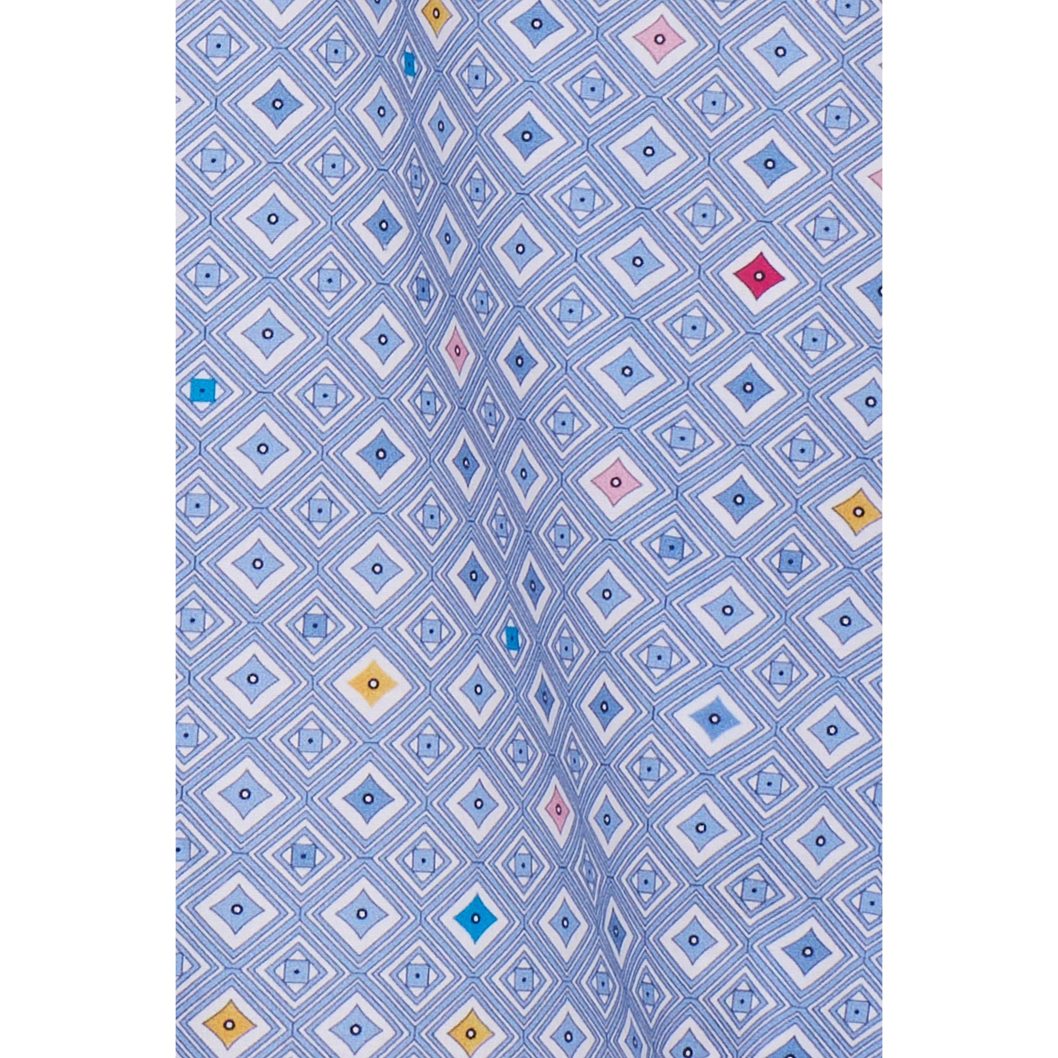 Camicia Uomo 2 Bottoni Button Down Slim Popeline Stampato Celeste/Bianco