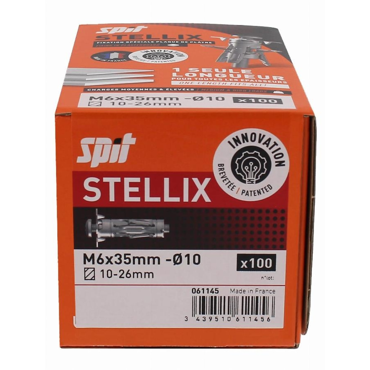 Cheville métallique Stellix SPIT 6x35/15 + Vis - Boite de 100 - 061145