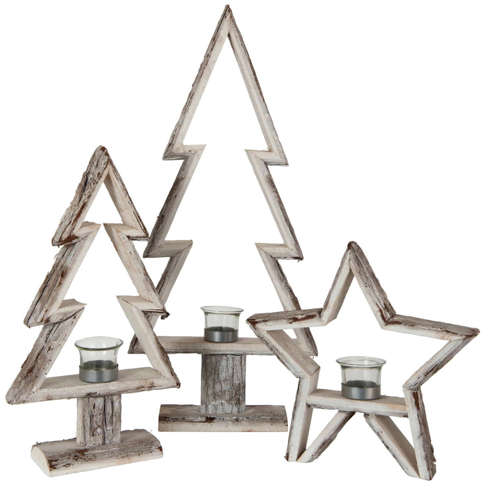 J-Line bougeoir Sapin De Noël - bois - marron/blanc - large