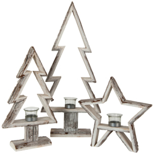 J-Line bougeoir Sapin De Noël - bois - marron/blanc - large