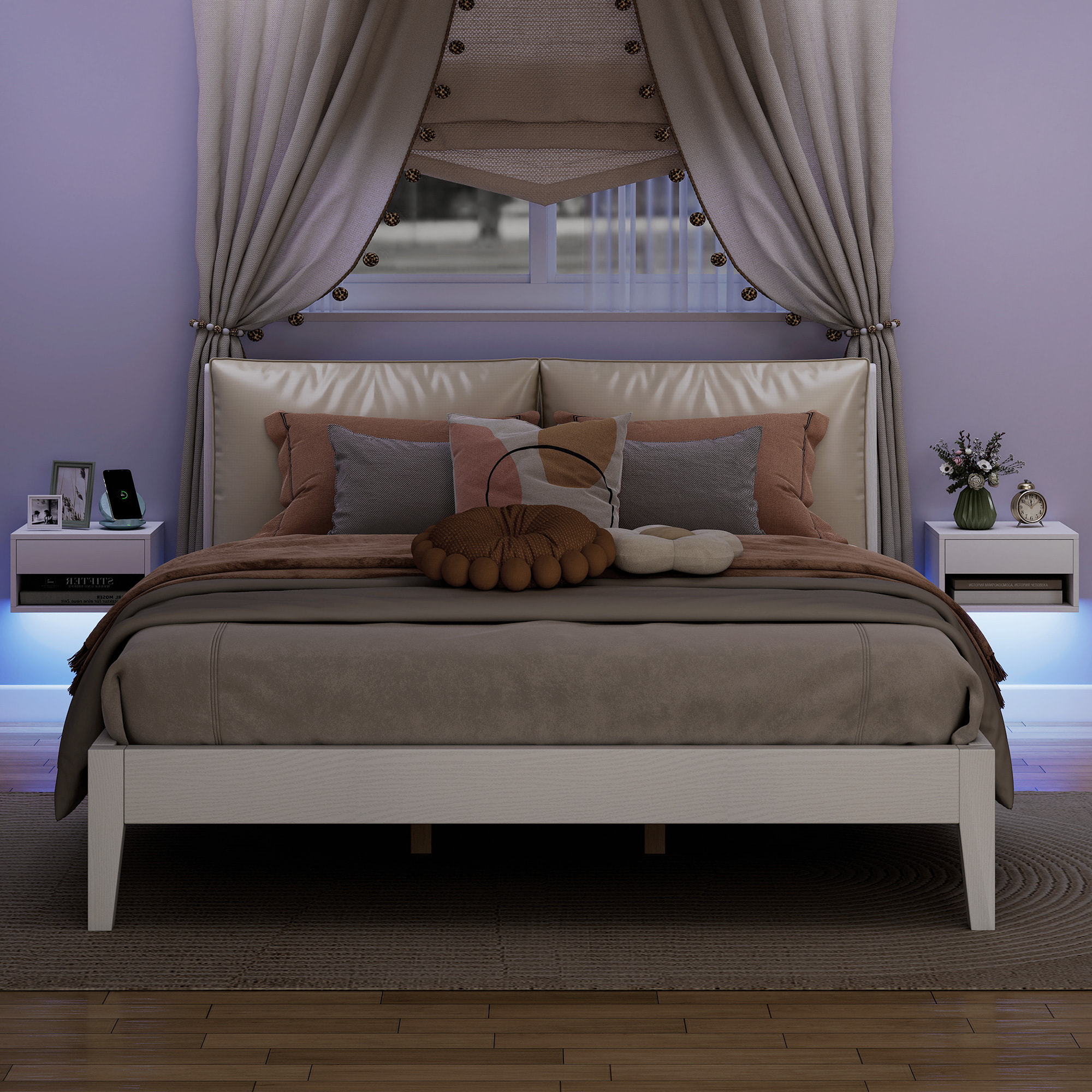 Juego de 2 Mesitas de Noche Flotantes con Luces LED RGB Control de APP, Mesillas de Noche Dormitorio con Cajón, Estante Abierto, para Sala de Estar, 37x32x21 cm, Blanco