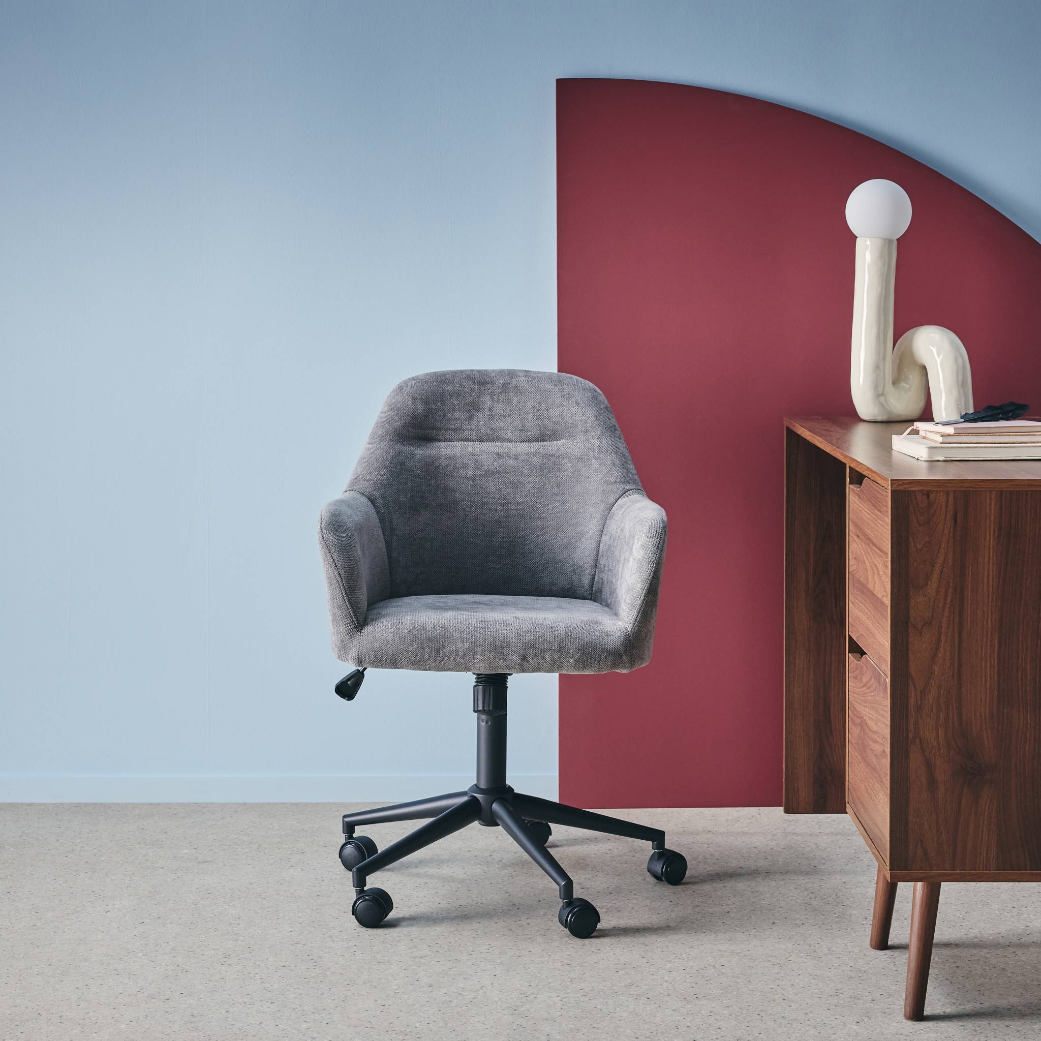 Chaise de bureau à roulettes ajustable métal et tissu gris - L 57 x P 57 x H 85/94.5cm - Stan