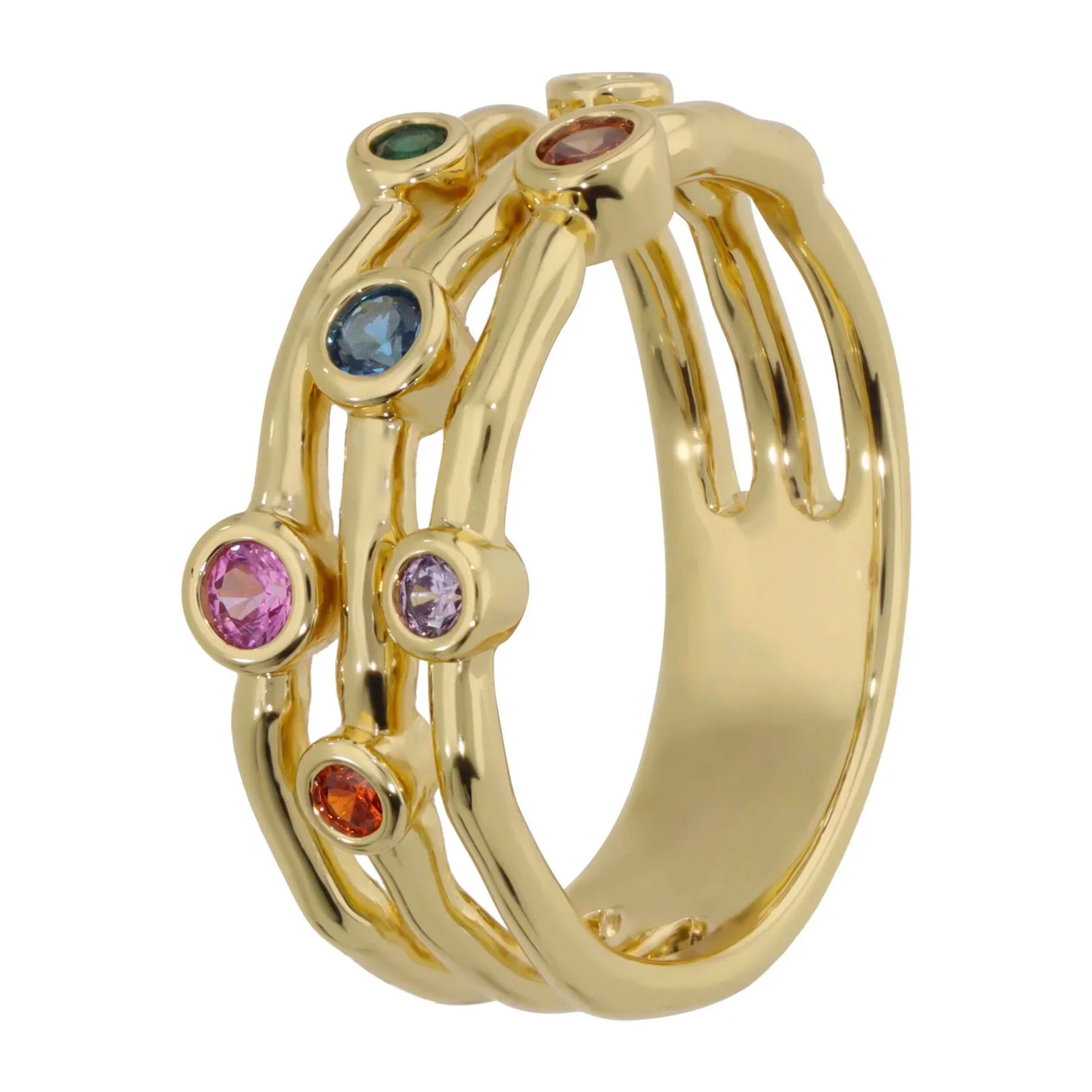 Anello a Fascia Martellato con Cubic Zirconia Colorate