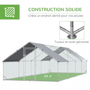 Enclos poulailler chenil 24 m² - parc grillagé dim. 8L x 3l x 2H m - double espace couvert - acier galvanisé
