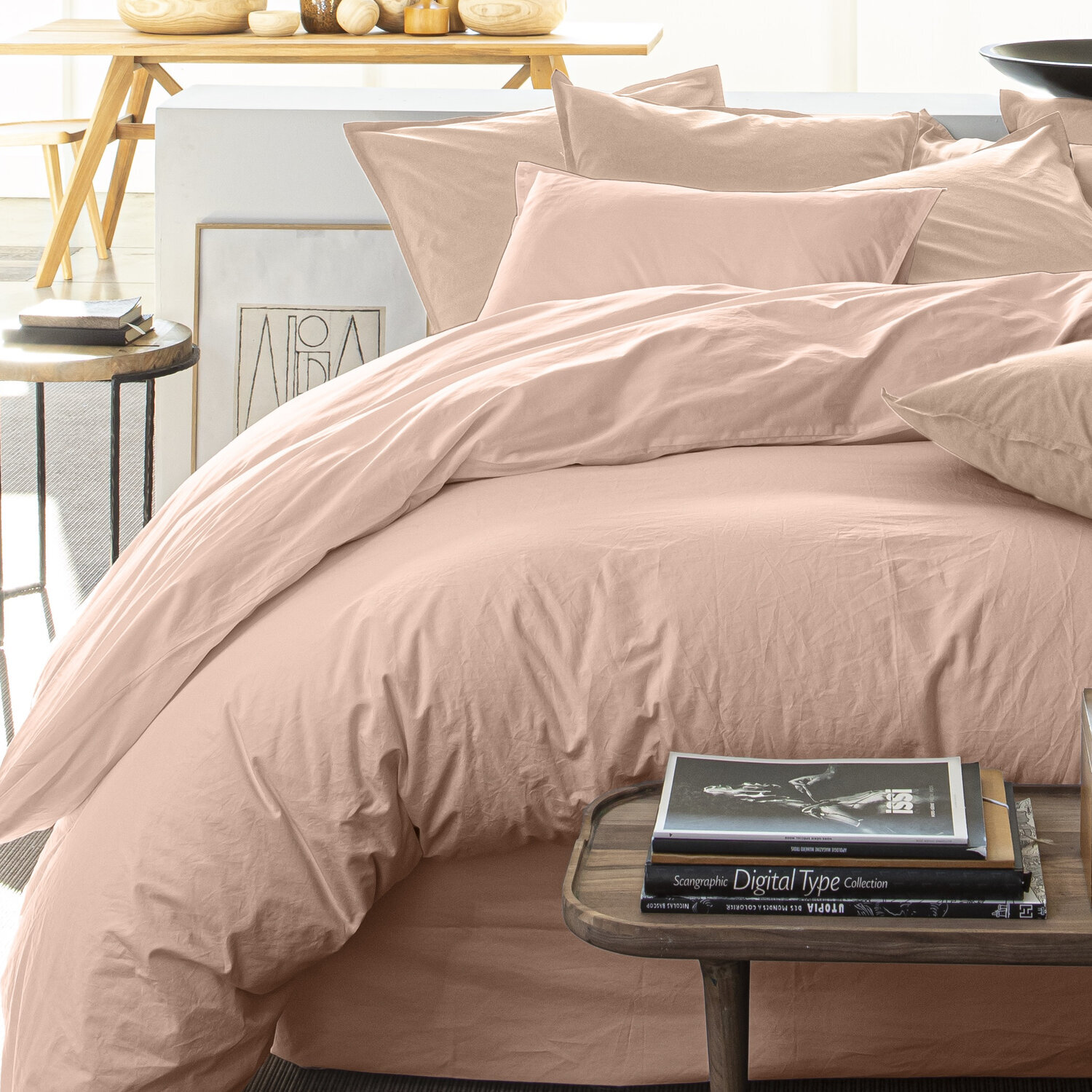 Housse de couette 100% percale coton lavé 80fils rose