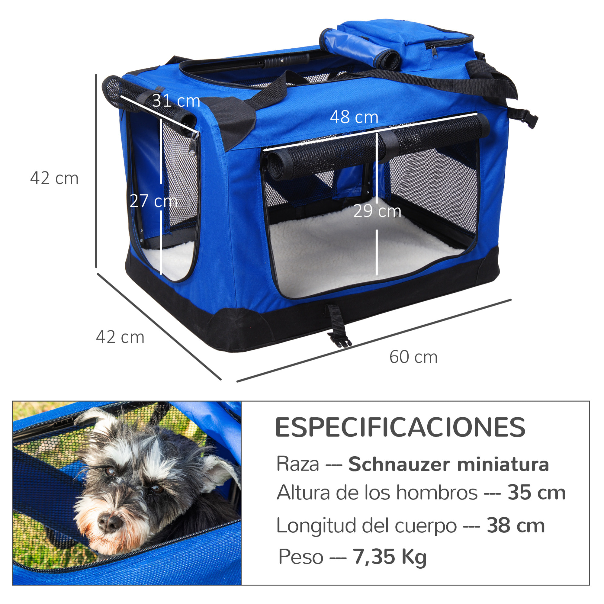 Transportin Bolsa Mascotas de Acero Oxfrod 60x42x42cm Azul