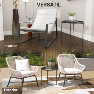 Mesa Auxiliar Redonda Mesa de Jardín Exterior con Bandeja Extraá­ble Patas Plegables Mesa para Exterior Terraza Patio Ø46x50 cm Negro