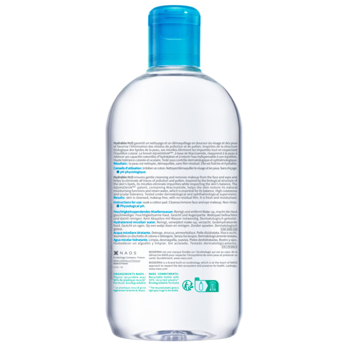 Hydrabio H2O - Eau Micellaire Démaquillante Hydratante - Peaux Sensibles Déshydratées