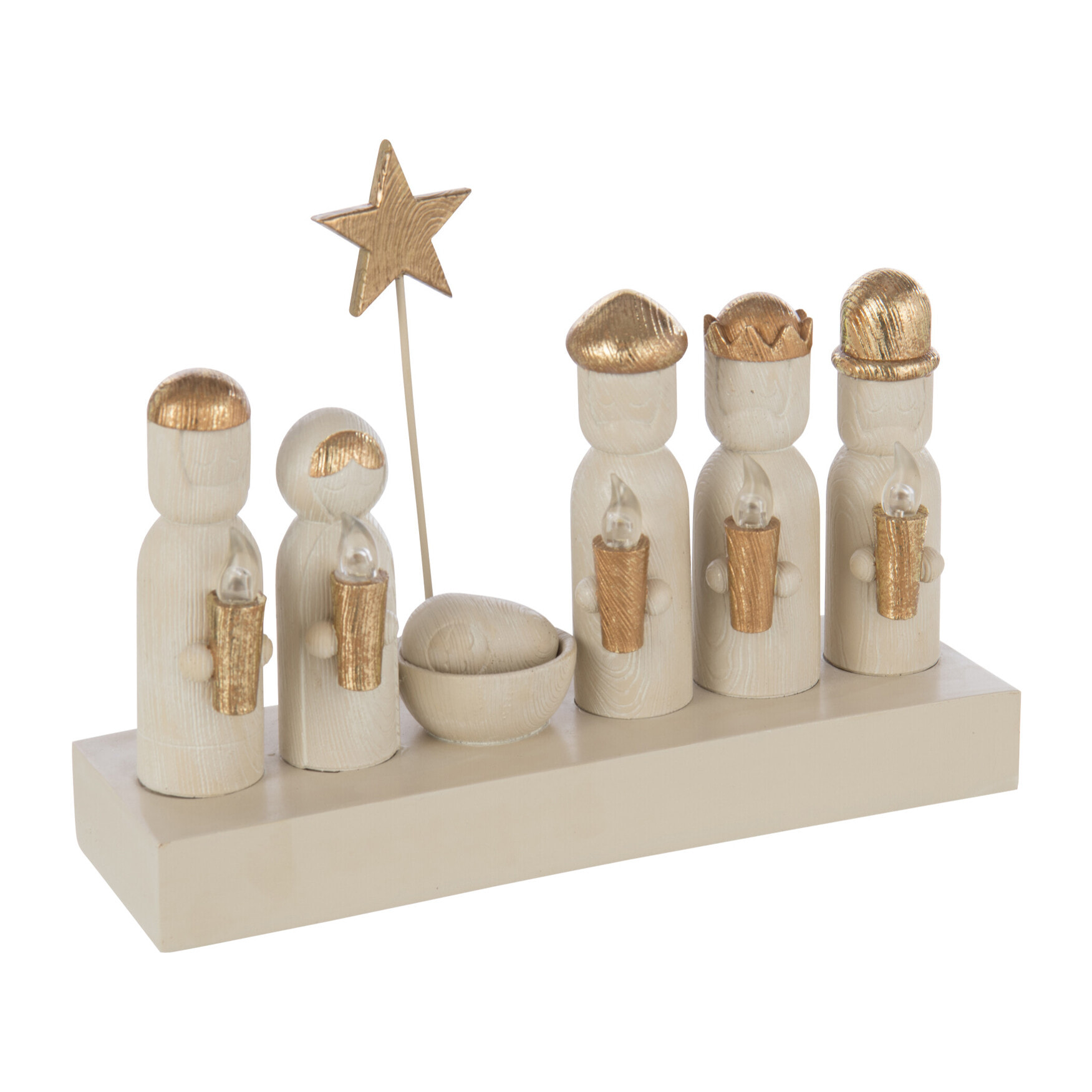 J-Line décoration crèche de Noël - polyrésine - or/ecru - LED