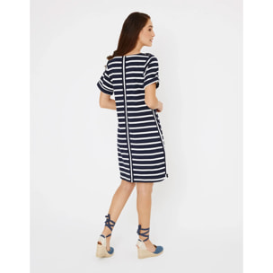 Vestido Corto Rayas Blanco Azul Marino - Marini