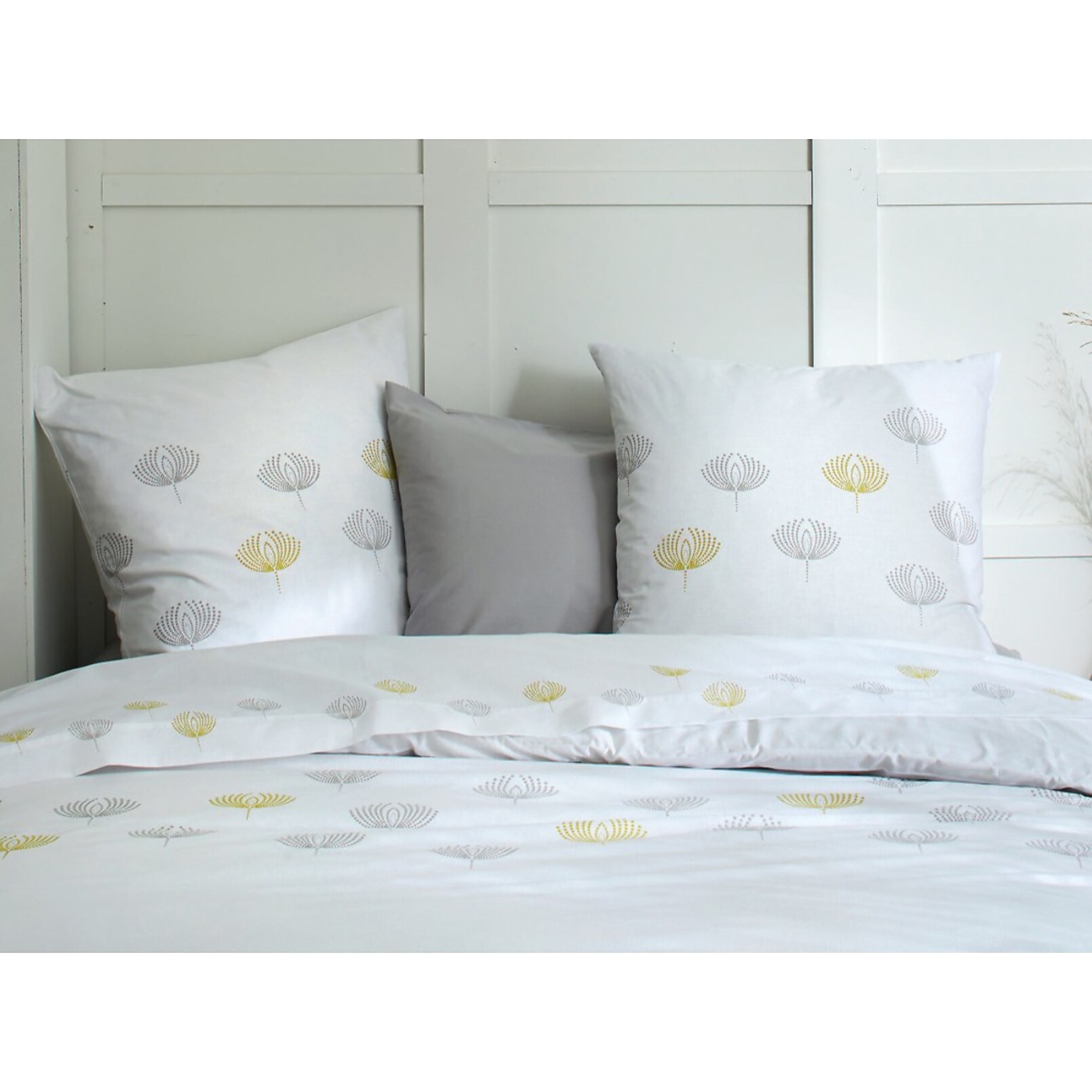 Parure Housse De Couette 3pcs Coton Percale Cammy Gris