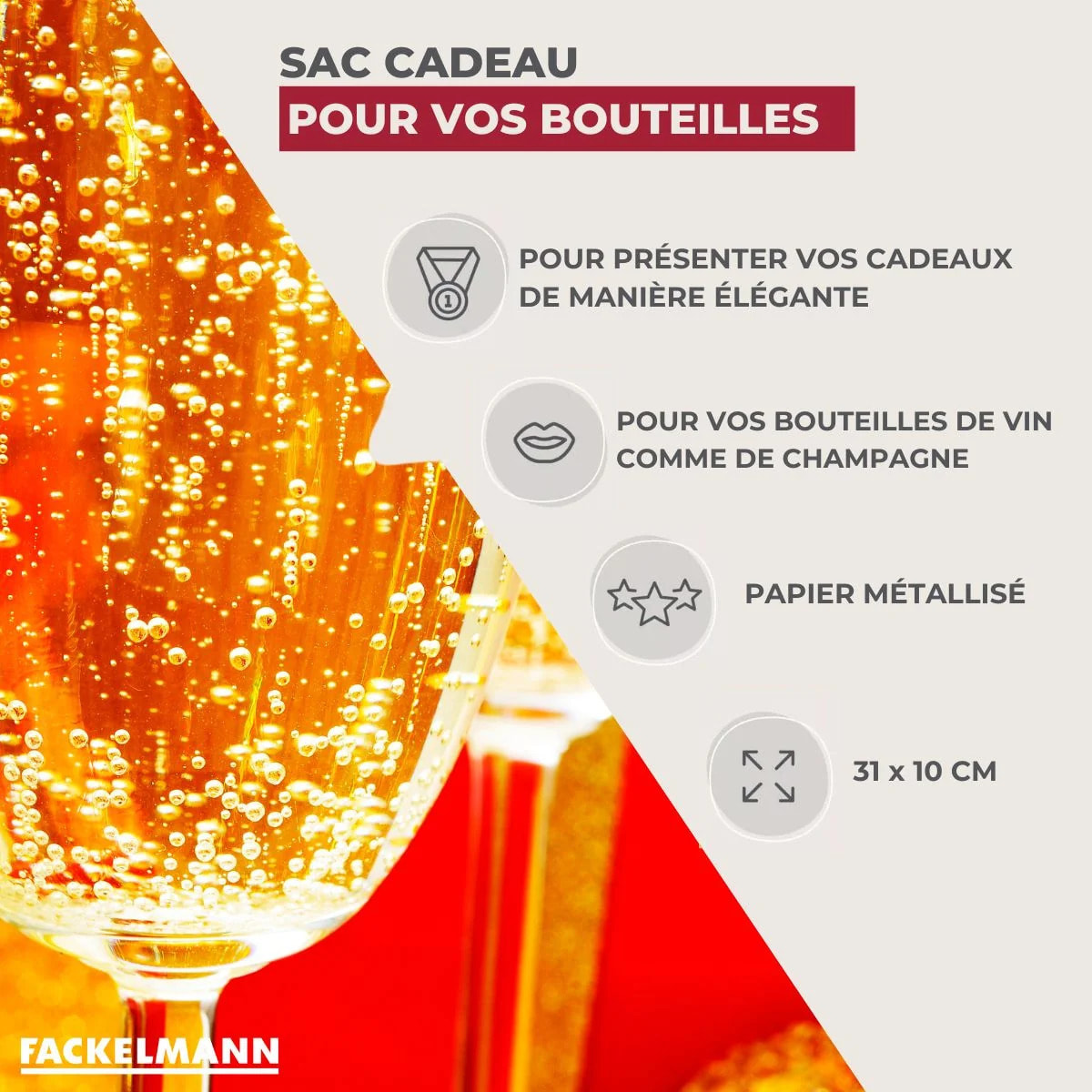 Lot de 2 pochettes cadeau pour bouteille de vin ou de champagne Fackelmann