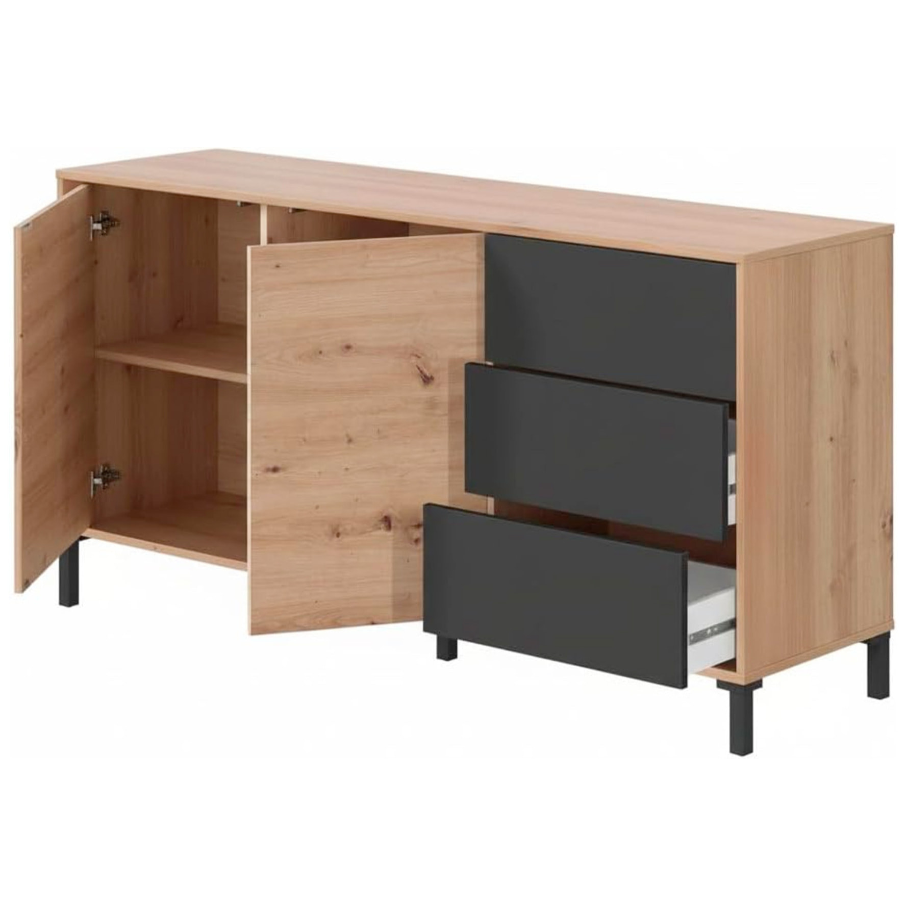 Credenza Industriale Moderna Con 2 Ante E 3 Cassetti Madia Mobile Contenitore Salvaspazio Soggiorno Sala Pranzo 74x154x41 Cm Rovere e Grigio Antracite