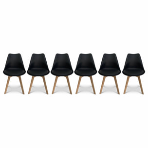 Lot de 6 chaises scandinaves. pieds bois de hêtre. chaises 1 place. noirs