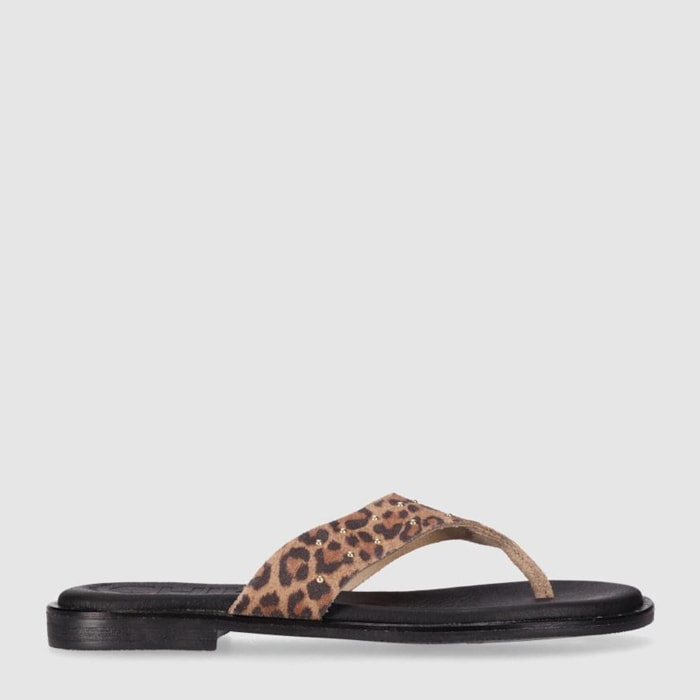 Sandalias de Serraje - Leopardo - Tacón: Bajo