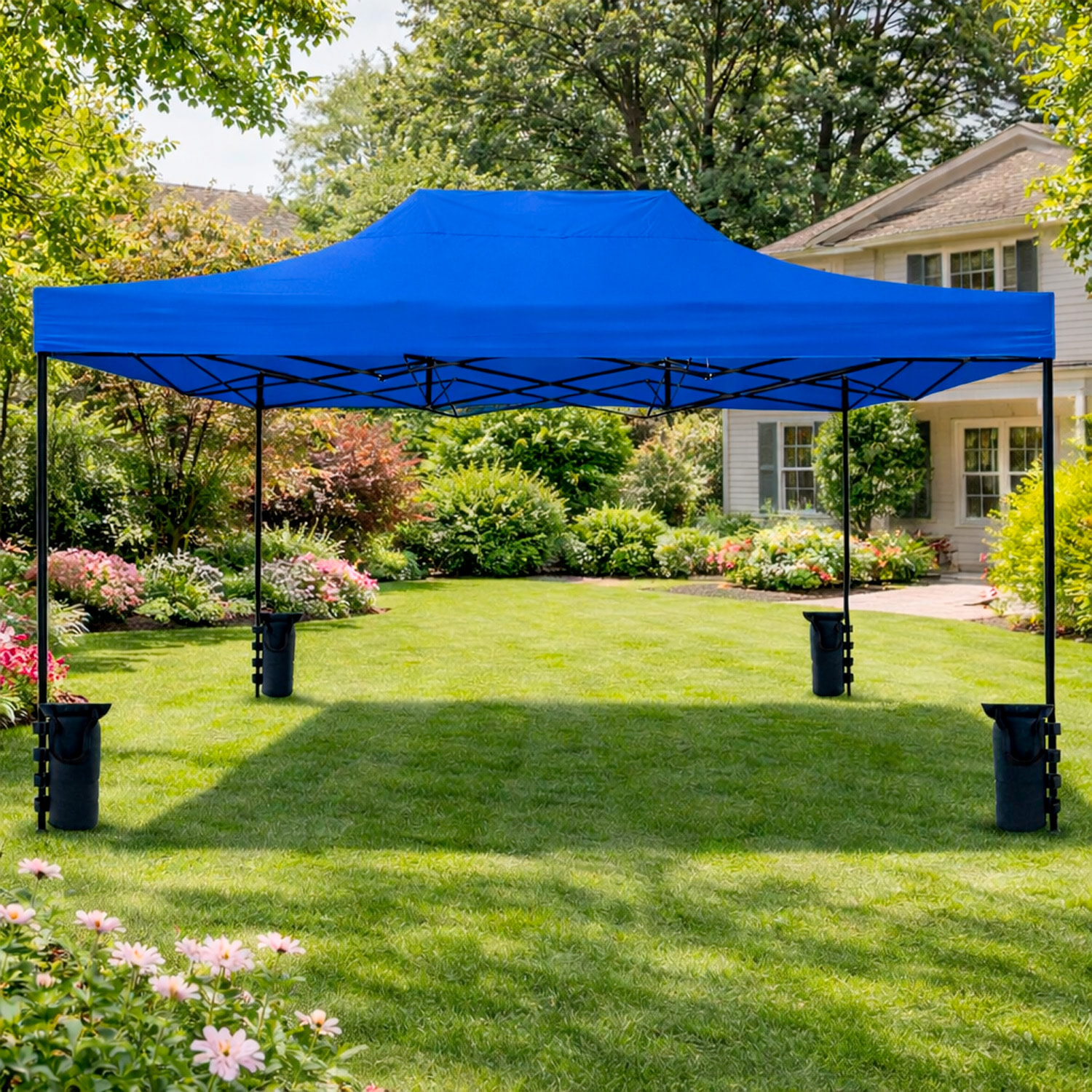 Gazebo Professionale 3x4.5 M Richiudibile Automatico In Acciaio E Telo Oxford 1200D PVC Impermeabile Anti UV Struttura a Fisarmonica con Sacche Blu