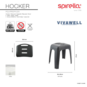 Tabouret grand siège de douche HOCKER Blanc - Max 130kg Spirella