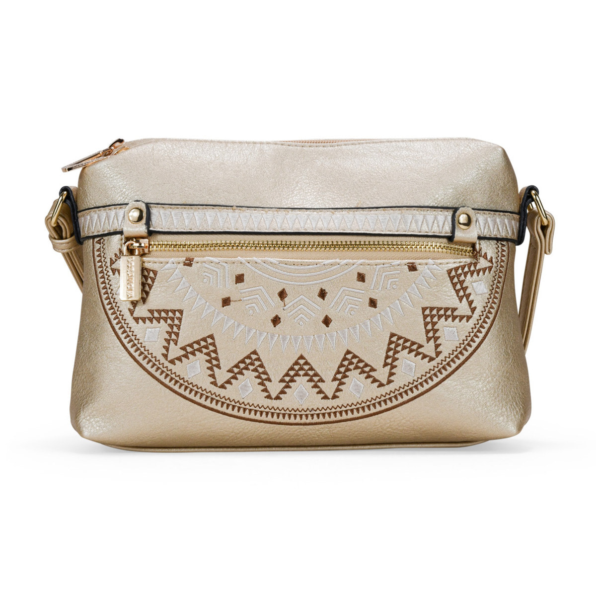 Bolso bandolera dorado con doble cremallera