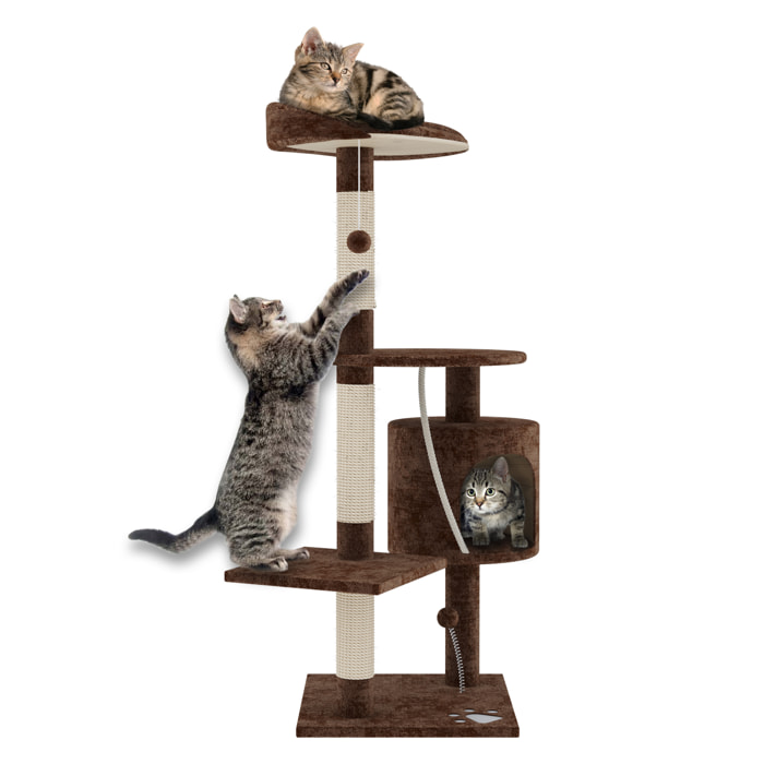 Albero per Gatto con Graffiatoio Cuccia Giocattolo Gatti Parco Giochi Tiragraffi in Sisal Naturale 112 cm Marrone