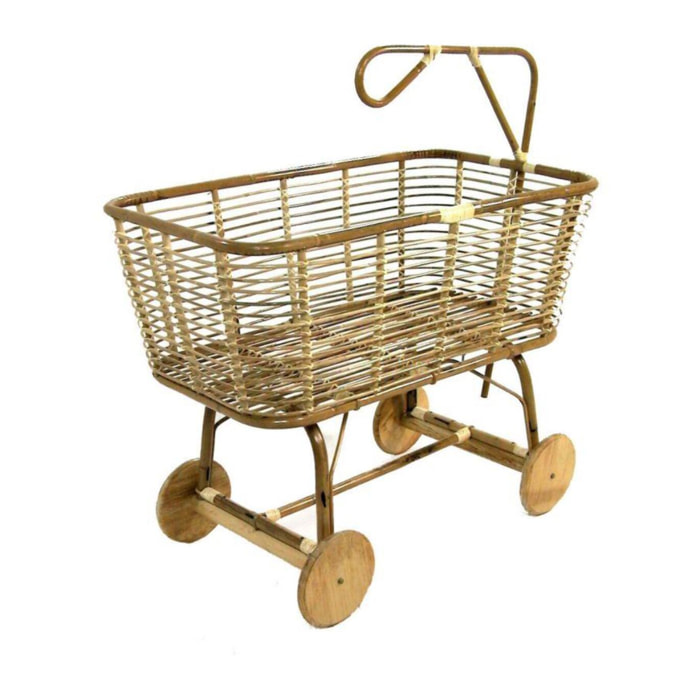 Culla "Norma" giunco cm97x57h43/79 con ruote in in legno - naturale