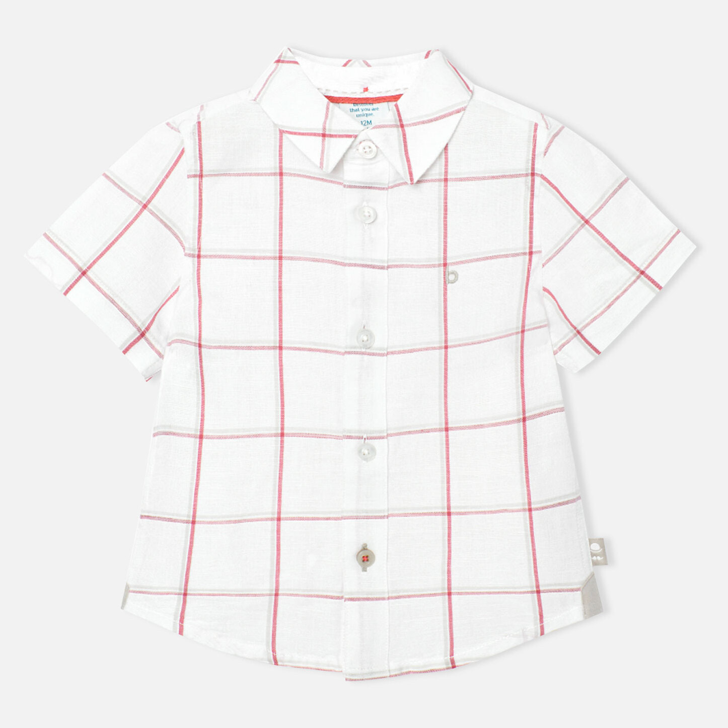 Camisa niño, lino, estampado cuadros, piedra