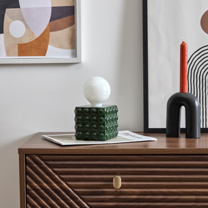 Lampe Ceramique Vert Foret A Piles