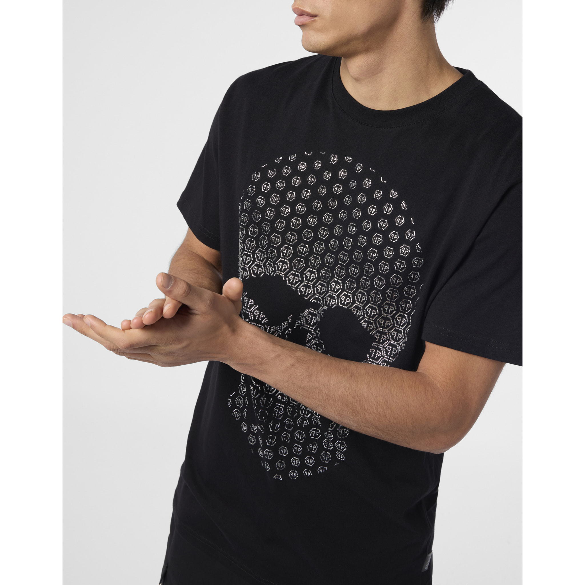 PHILIPP PLEIN Round Neck T-Shirt Skull Strass Skull Strass