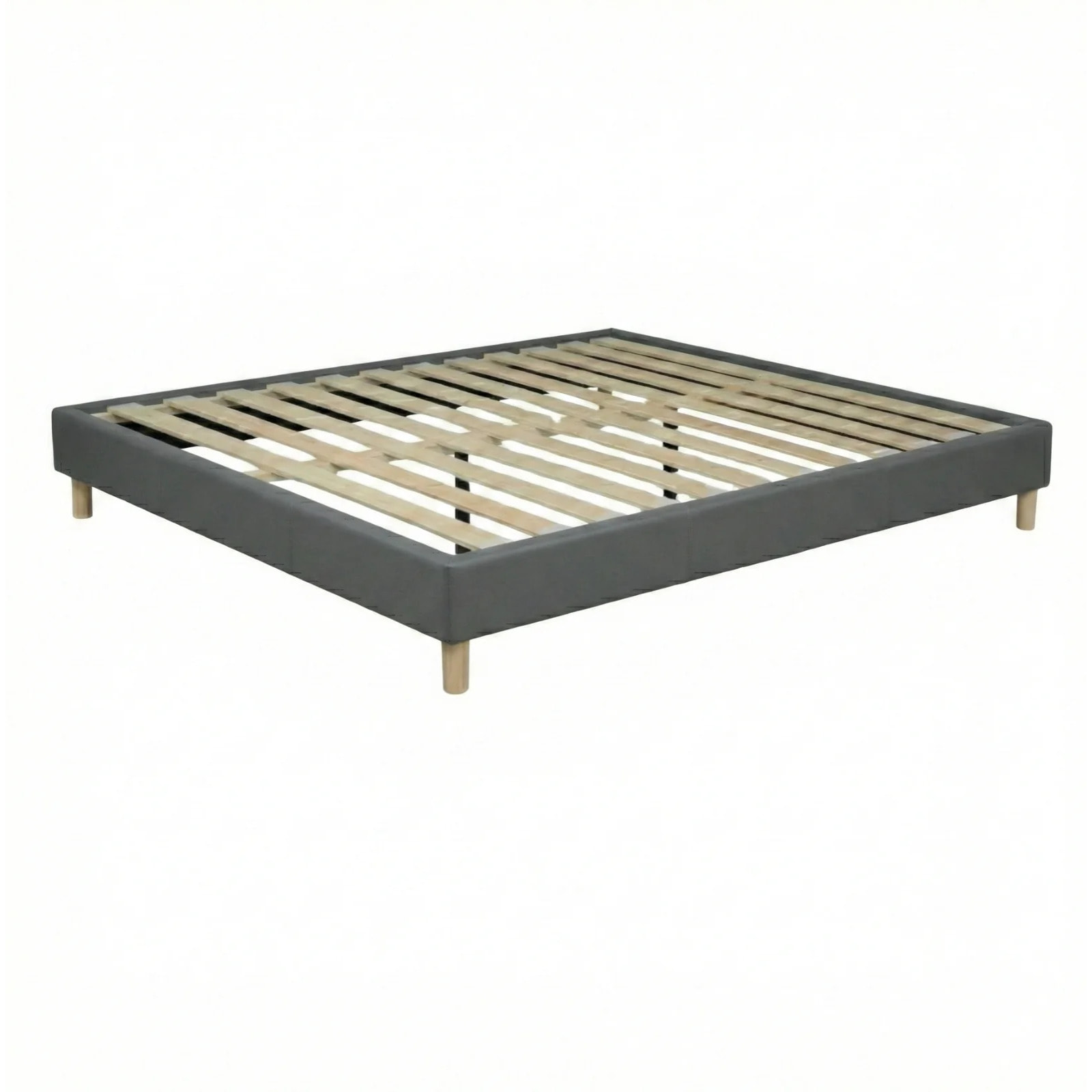 Ensemble matelas Bali & sommier Cancun | Mémoire de forme et ressorts ensachés | Cadre à lattes | Simili cuir | Gris