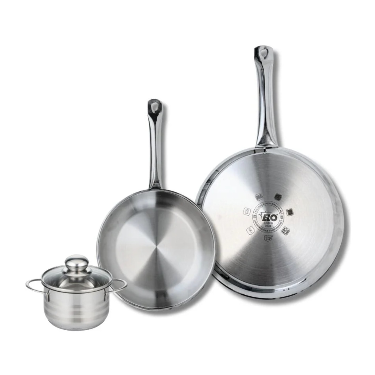 Ensemble de 2 Poêles de cuisson 24 et 28 cm et 1 faitout 12 cm Elo Profi Brillant