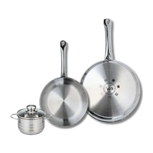 Ensemble de 2 Poêles de cuisson 24 et 28 cm et 1 faitout 12 cm Elo Profi Brillant