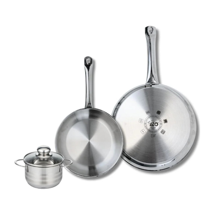 Ensemble de 2 Poêles de cuisson 24 et 28 cm et 1 faitout 12 cm Elo Profi Brillant