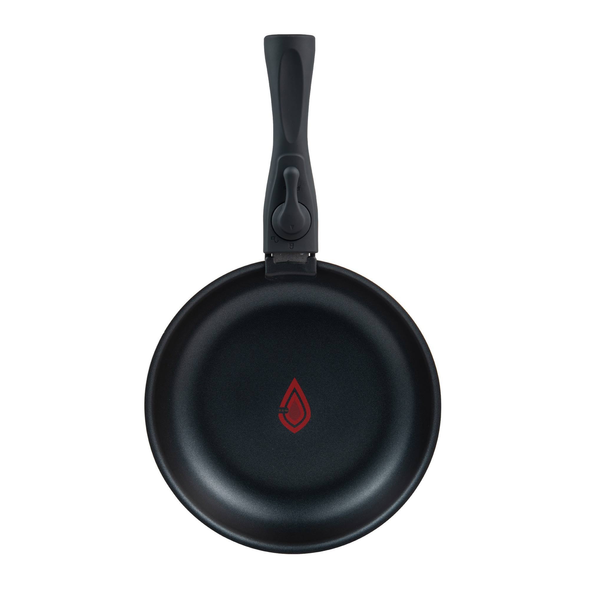 juego de 2 sartenes ø22ø26cm aluminio prensado negro y heat dot + mango desmontable