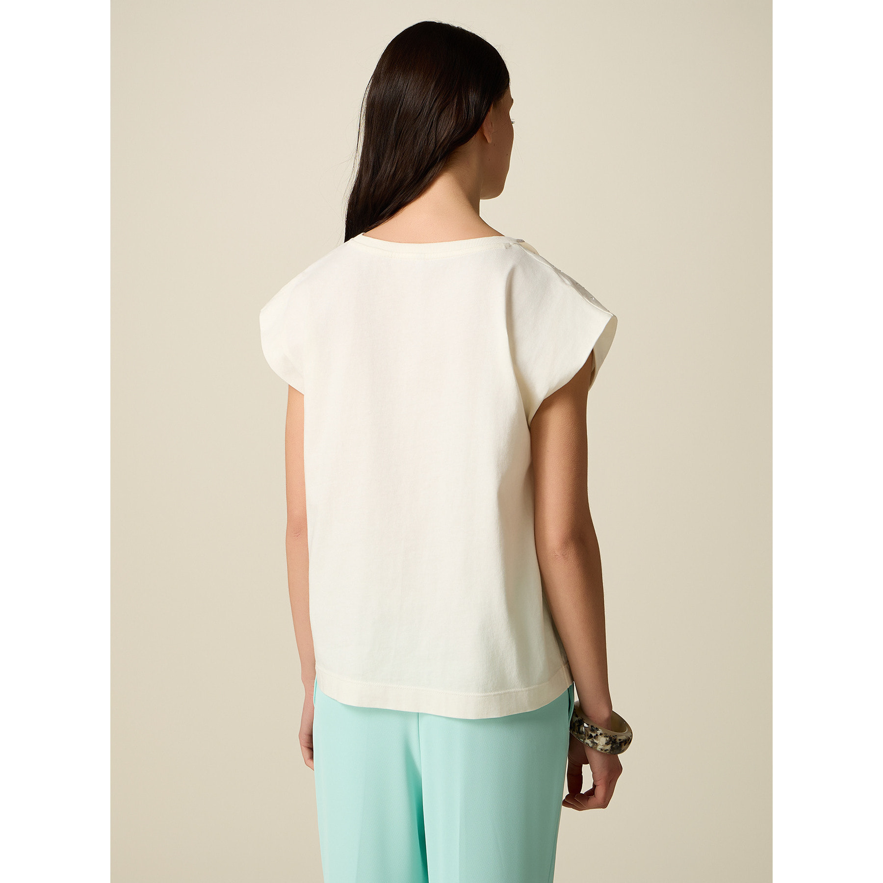 Oltre - Camiseta de algodón con cristales - Blanco